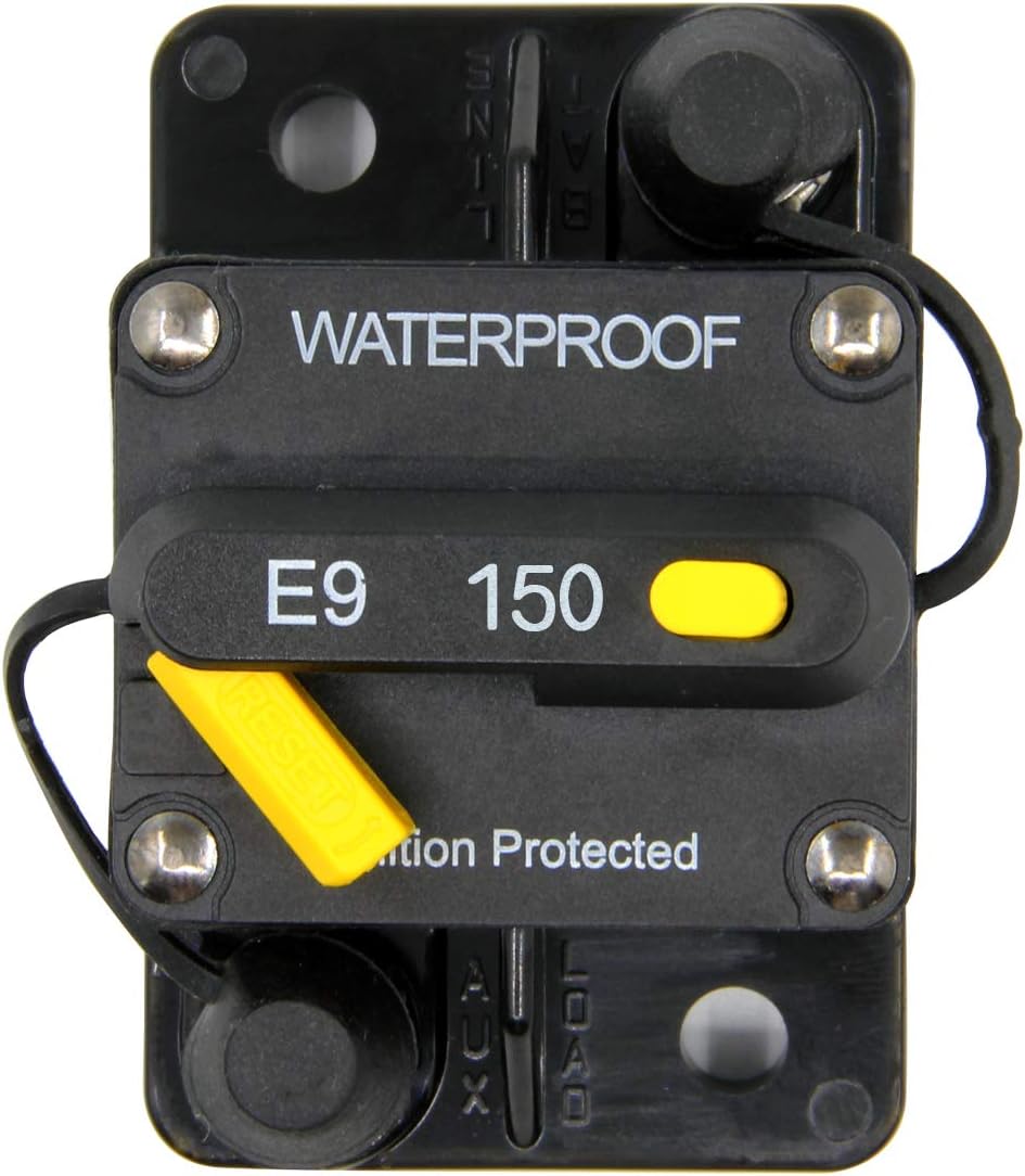 12V-48VDC 150A Waterproof Surface-Mount Circuit Breaker with Manual Reset for Marine Trolling Motors Boat ATV 150Amp