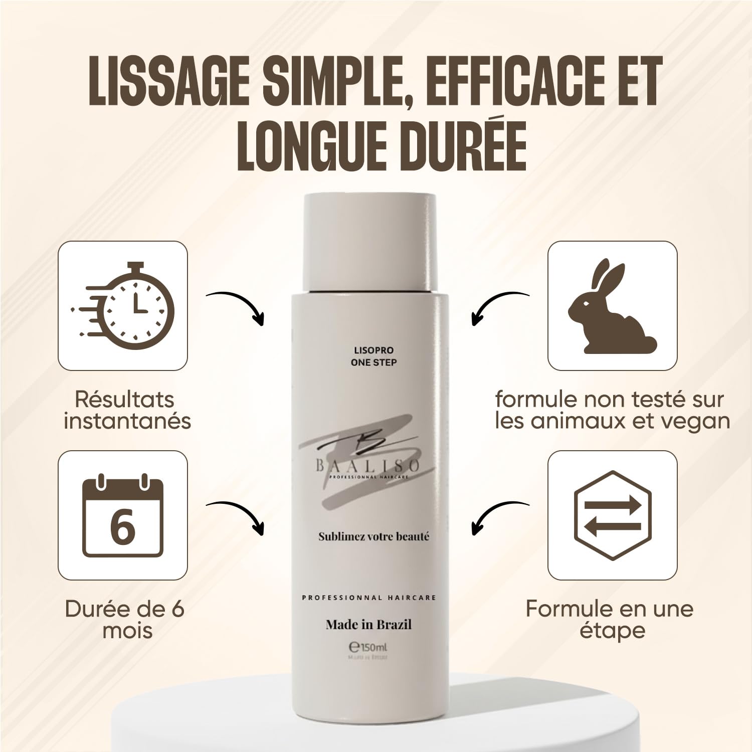 Lissage Brésilien Premium Kératine Nouvelle géneration Tenue 6 Mois – Résultat Naturel – Sans Formol & Sans agents agressifs – Anti-Frisottis & Brillance Intense – 150 ml – Tous types de cheveux