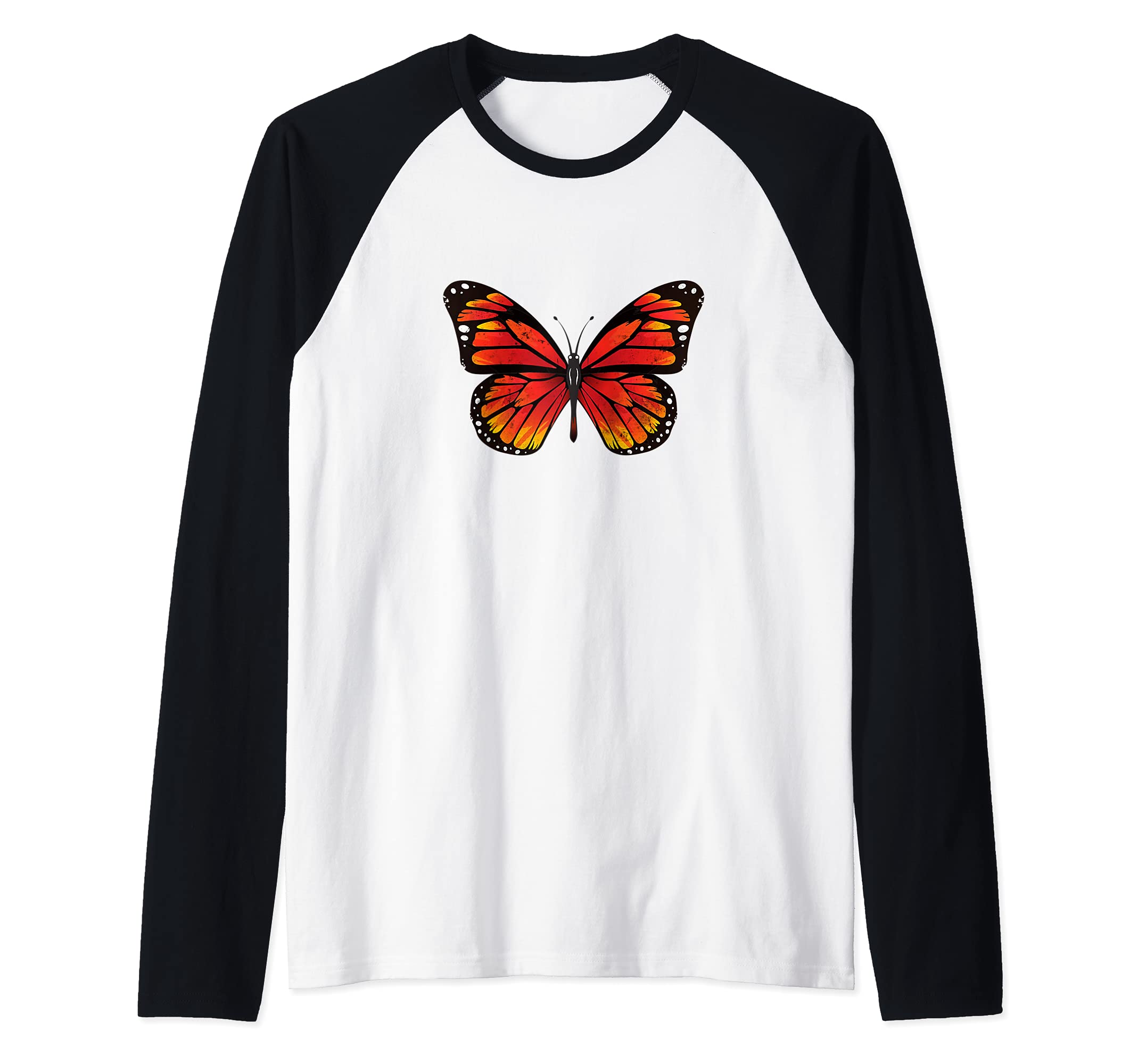 Monarch Butterfly Design Nature Gardening Butterflies Raglan Baseball Tee, Black