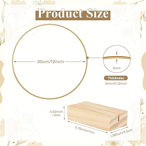 Miniatura 2 de BOUBONI 6 piezas de centro de mesa de aro floral de metal de 12 pulgadas con 6 soportes de madera para mesa de corona de metal soporte para centro