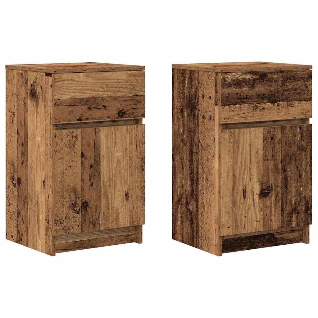 Elegante mesita de noche para dormitorio, aspecto de madera envejecida blanca, 39 x 35 x 65 cm, material de madera, fácil de limpiar, mesita de noche con superficie lisa y espacio de