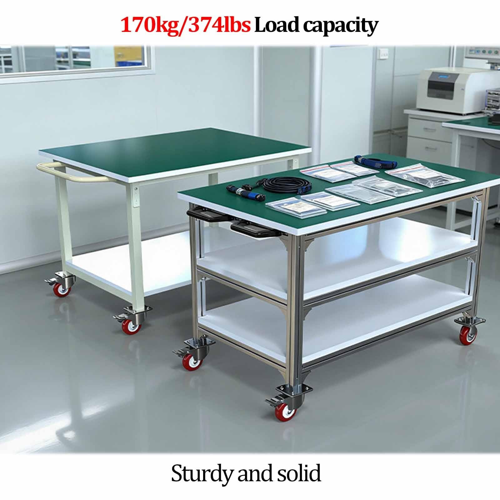 Banco de Trabajo antiestático con Ruedas, Mesa de Trabajo móvil de 3 Niveles, Banco de Laboratorio móvil, estación de Trabajo de aleación de Aluminio, Banco de Trabajo de Metal(120 * 80 * 75cm)