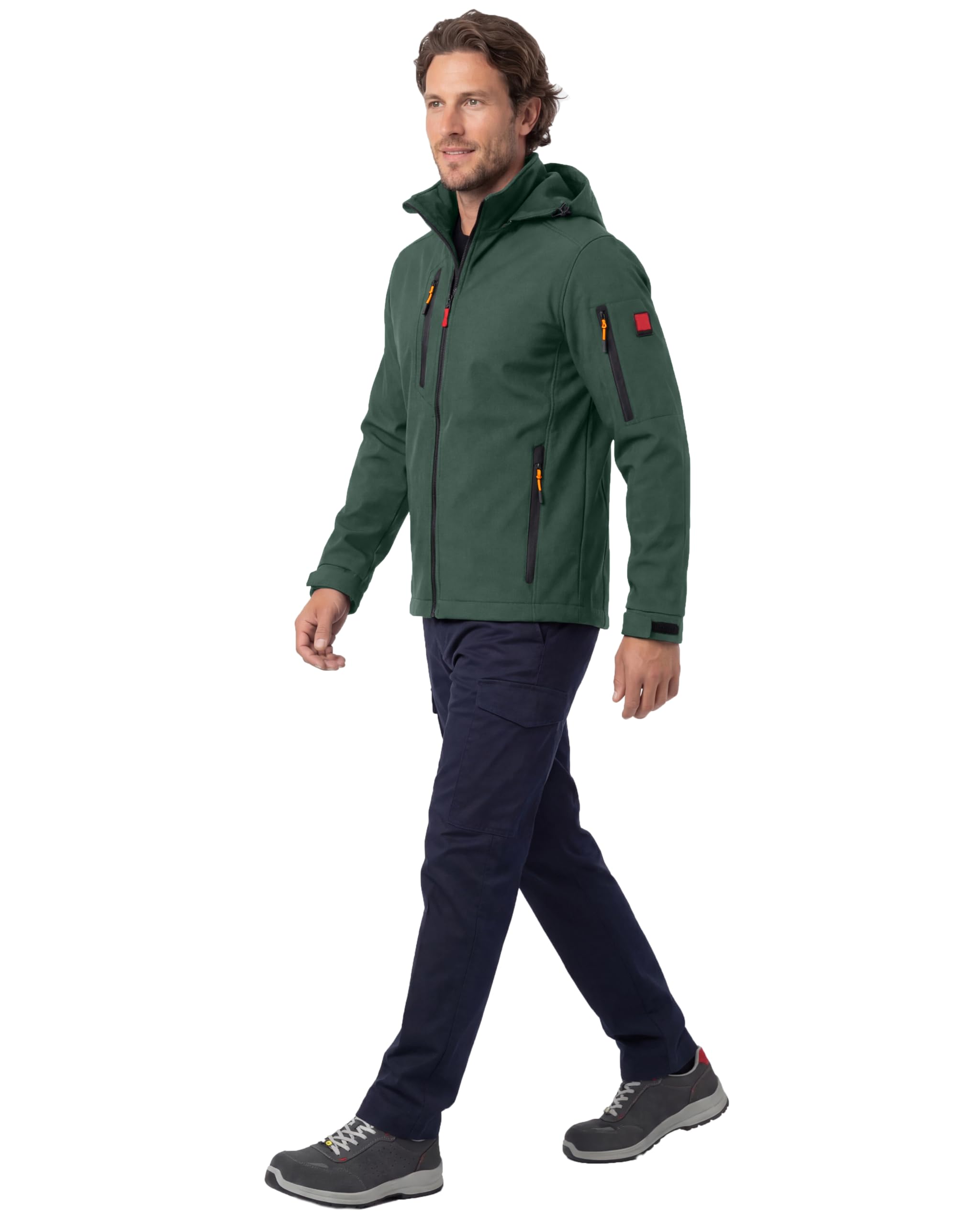 Herren leichte Softshelljacke - wasserdicht & atmungsaktiv - Outdoorjacke mit abnehmbarer Kapuze - winddicht & Stretch - funktionale Wanderjacke mit vielen Taschen - Arbeitsjacke Größen S-5XL