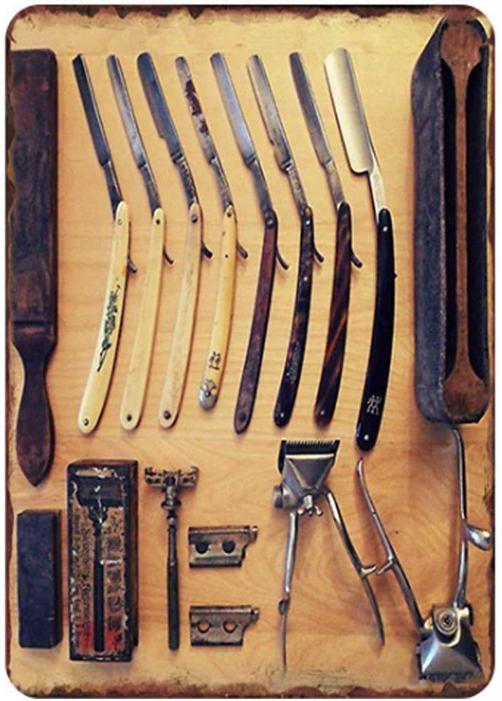 rayprint Barber Tools Retro Metal Tin Sign Plaque Poster Wall Decor Art Gift Tin Sign 8x12 Inch