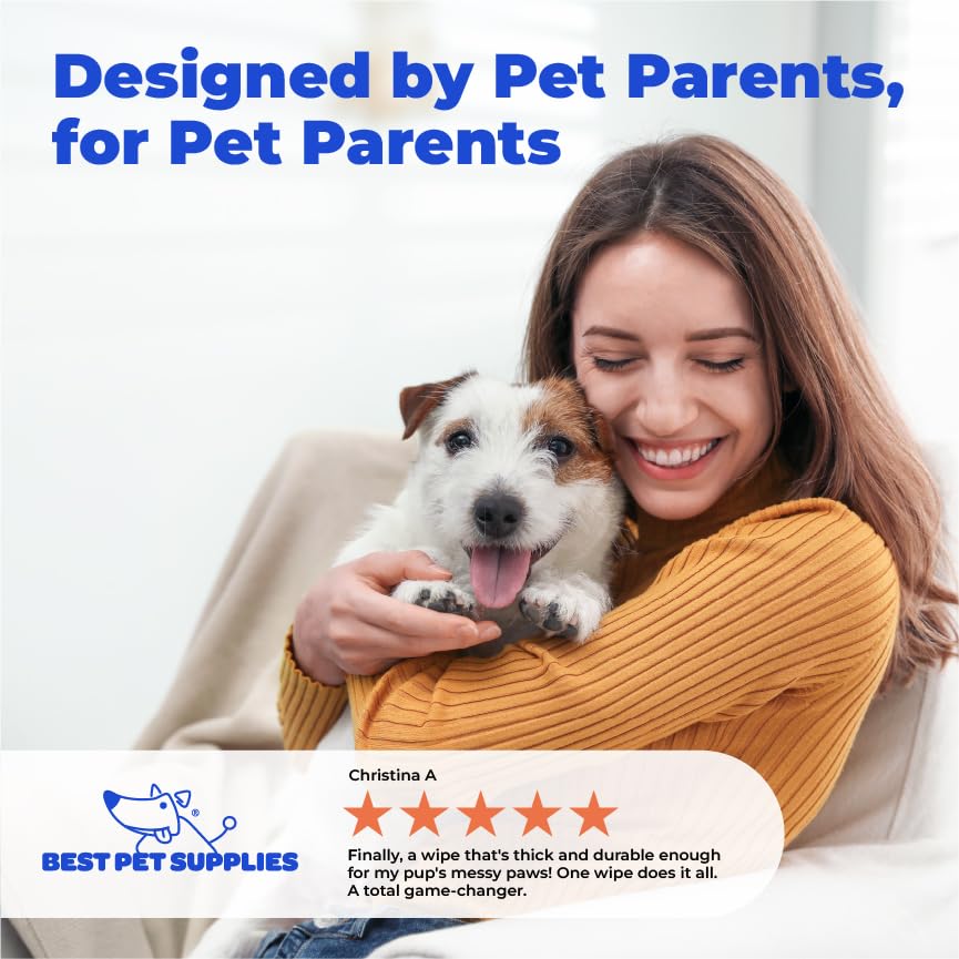 Image of Best Pet Supplies 8 inch x 9 inch Large Dog Wipes - Cleaning and Deodorizing for Paws and Coat - Gentle Formula with Cucumber Vitamin E for Puppies and Cats - 100 Count