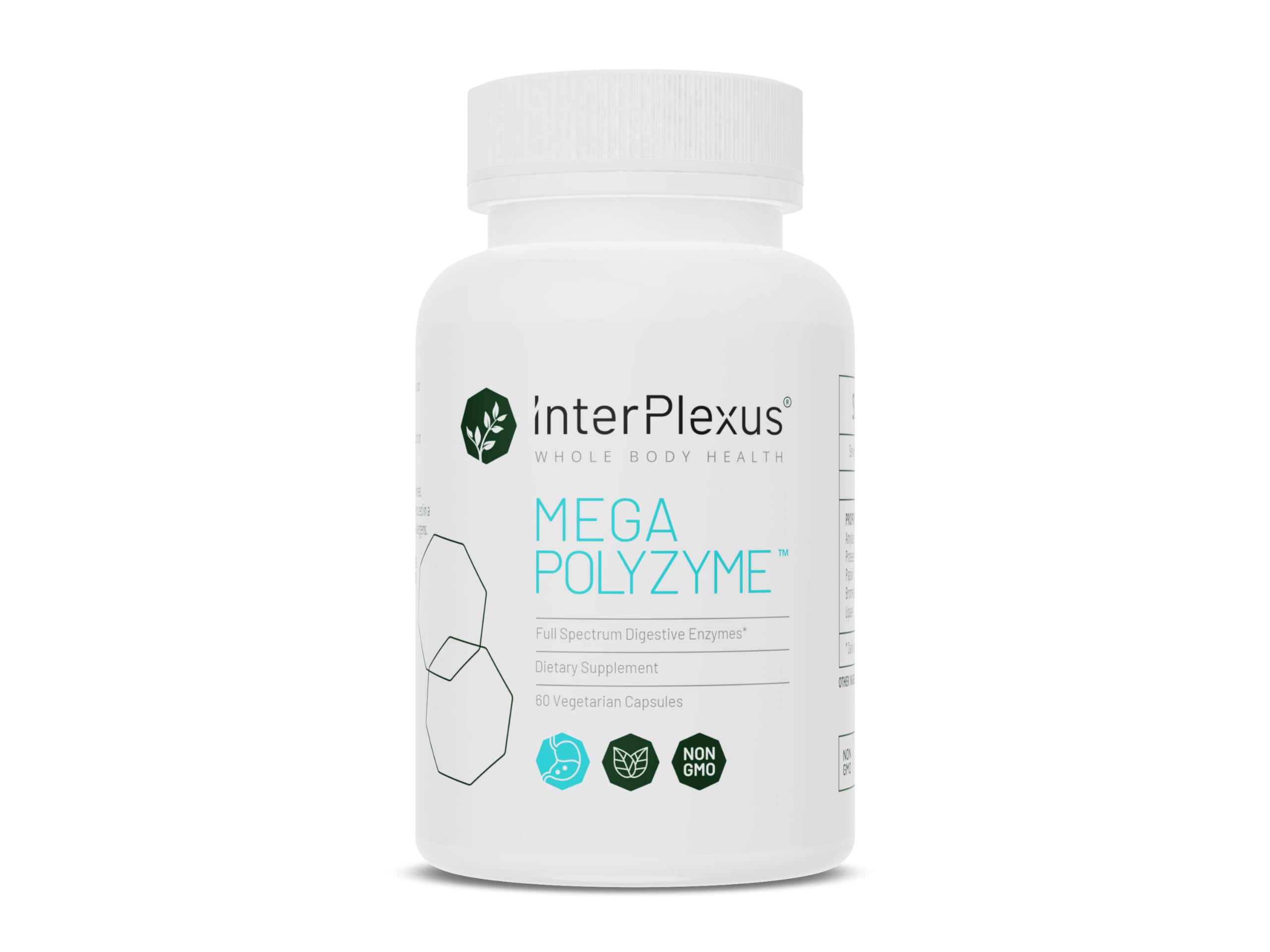 InterPlexus Mega-Polyzyme - Full Spectrum Vegetarian Digestive Enzymes with Bromelain for Gastrointestinal Support - Gluten Free, Dairy Free, Soy Free - 60 Capsules (60 Servings)