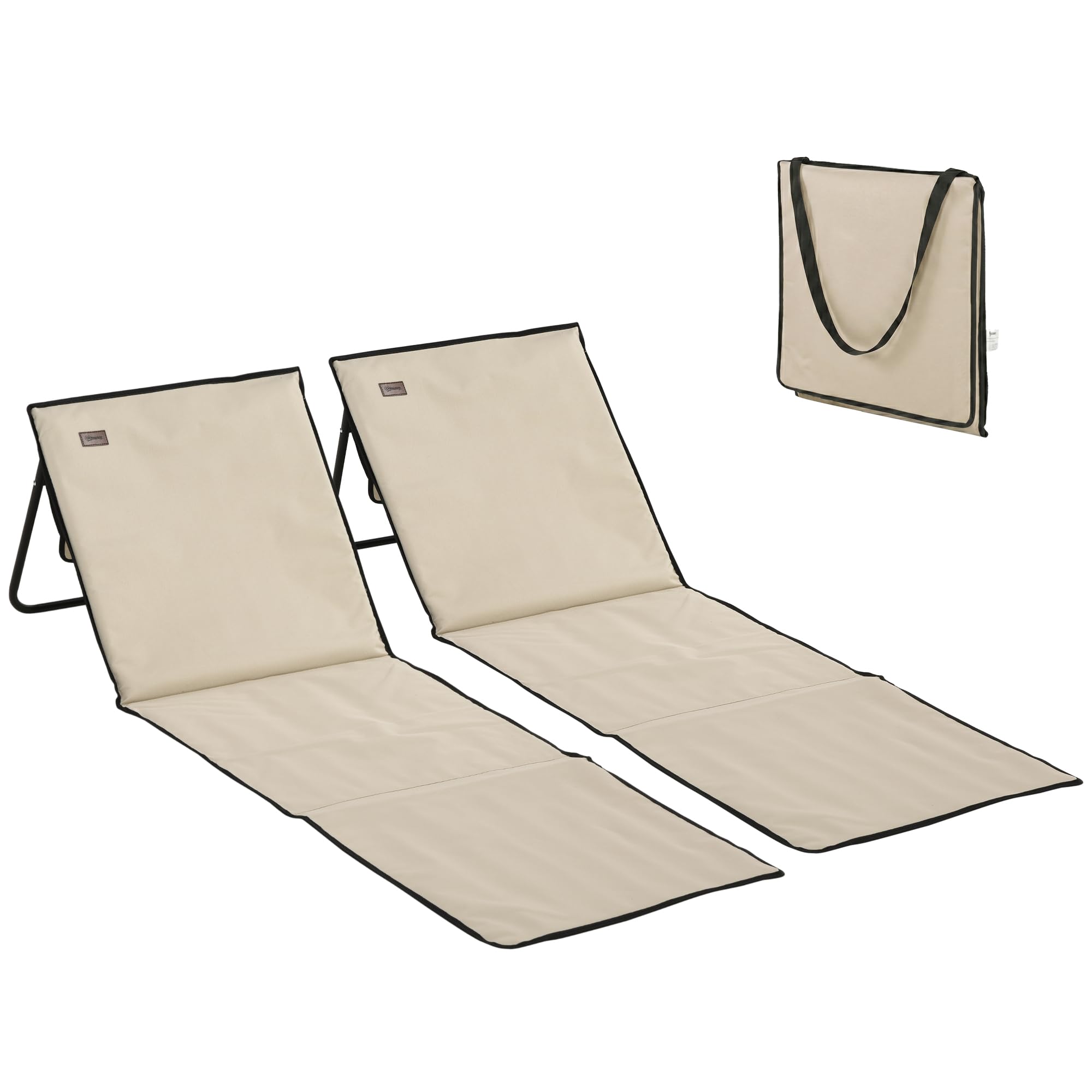 Outsunny Conjunto de 2 Esterillas de Playa Plegable Esteras Acolchadas de Tela Oxford PVC 600D con Respaldo Reclinable y Correa de Transporte para Jardín 142x51x40 cm Beige