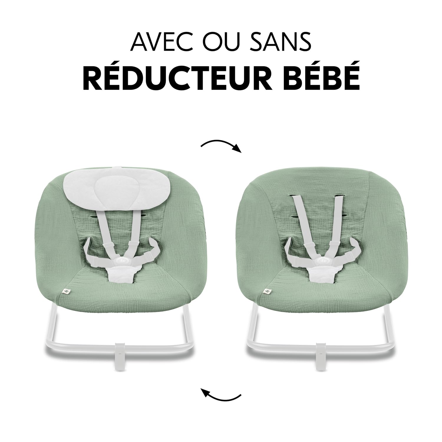 hauck Housse Transat pour Siege Chaise Bebe Highchair Bouncer (Eco) (non Compatible avec autres Modèles), Coton, avec Élastique et Fentes pour Harnais 5 Points, Lavable à 60° - Vert Sauge