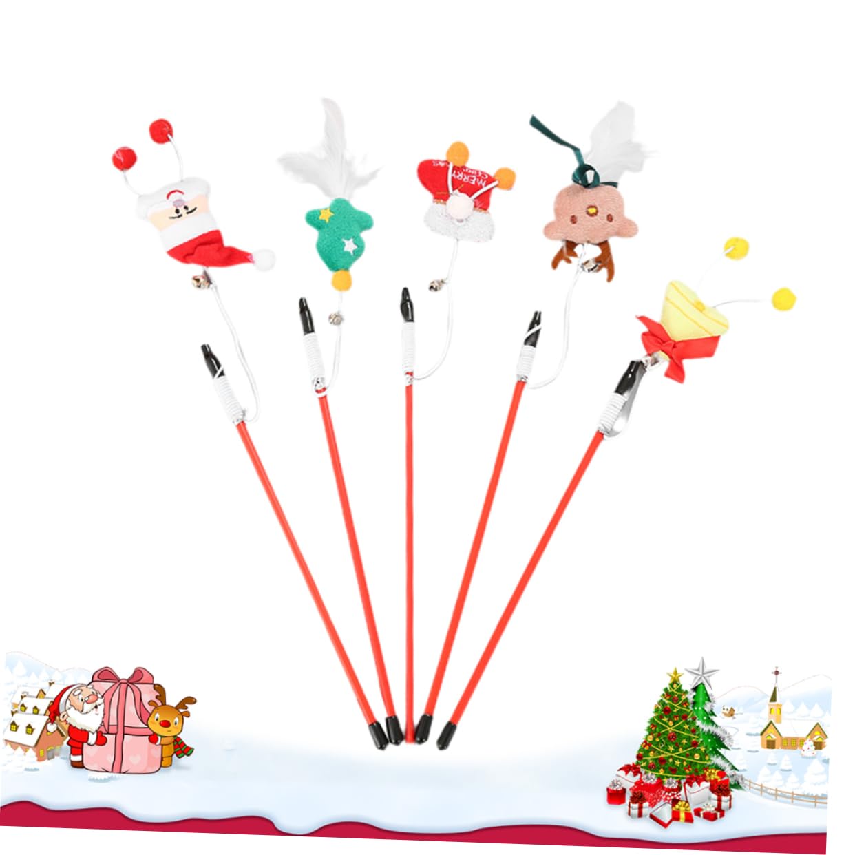 Sosoport 3er-Sets Katzenspielzeug Weihnachts-Teasing-Sticks Interaktives Katzen-Teaser-Spielzeug Für Spaß Und Bewegung 5 Stück * 3
