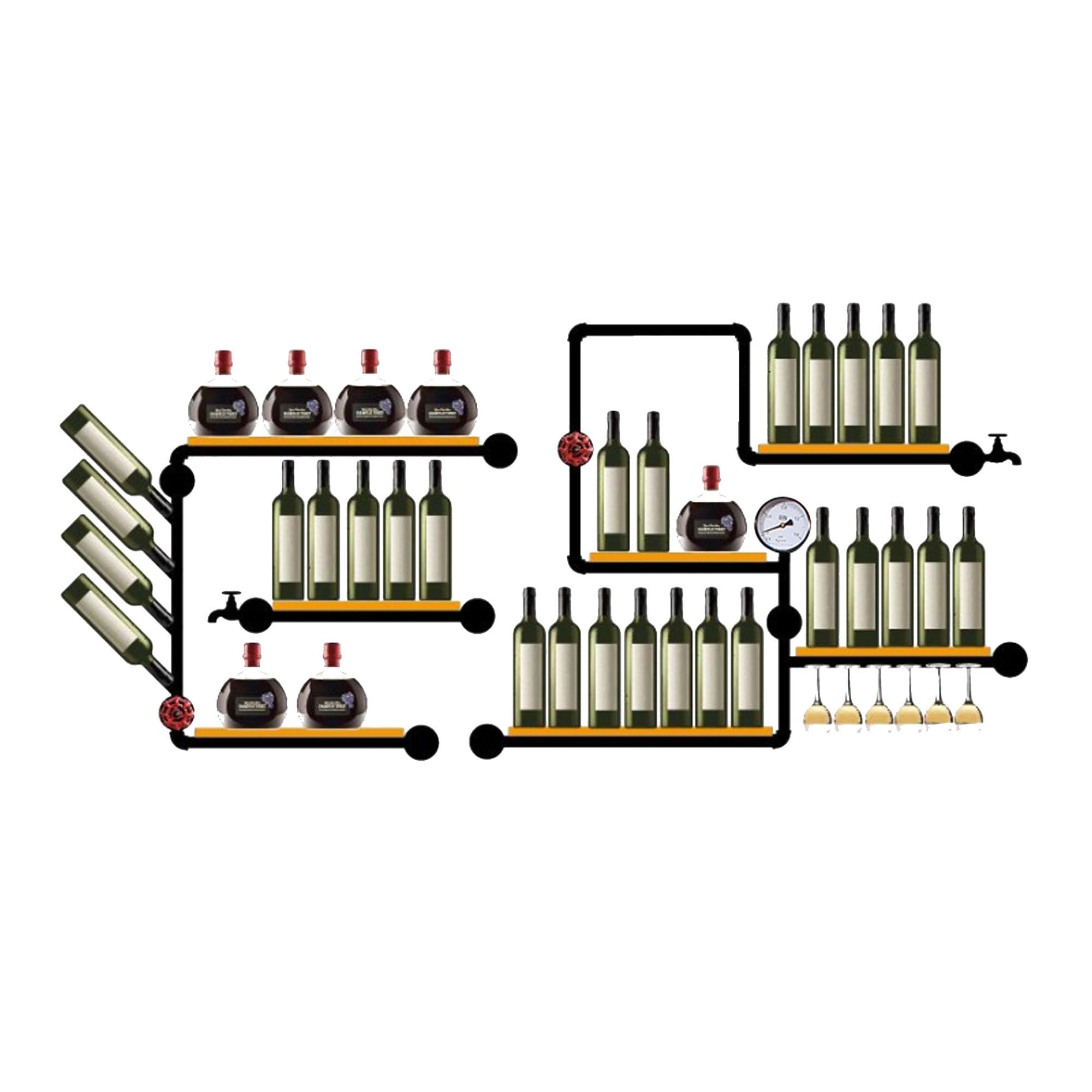 Porte Bouteille Mural Range Bouteille Etagere Murale Cuisine Casier à Bouteilles Rangement Bouteille Casiers et Supports de Cuisine Meuble Bar Salon avec Porte Verres Suspendu pour Comptoir de Bar