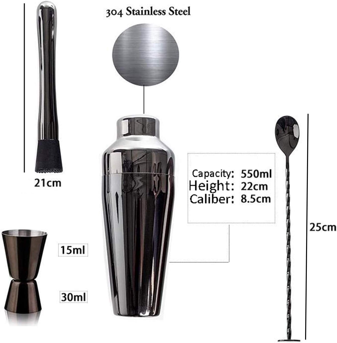 Kit Cocktail Set di Shaker per Cocktail in Acciaio Inossidabile da 10 Pezzi con Kit Barman Supporto per Bar Domestici All'aperto Shaker Cocktails Set(Black)