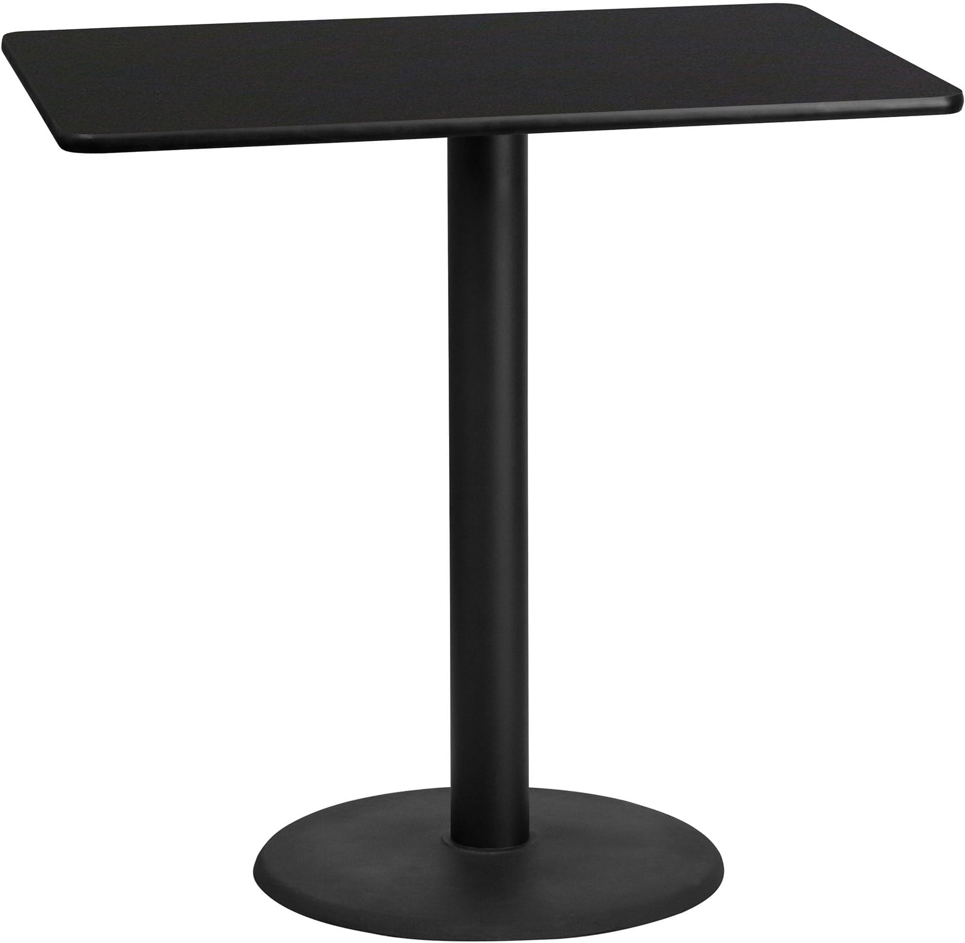 30'' x 48'' Rectangular Black Laminate Table Top with 24'' Round Bar Height Table Base