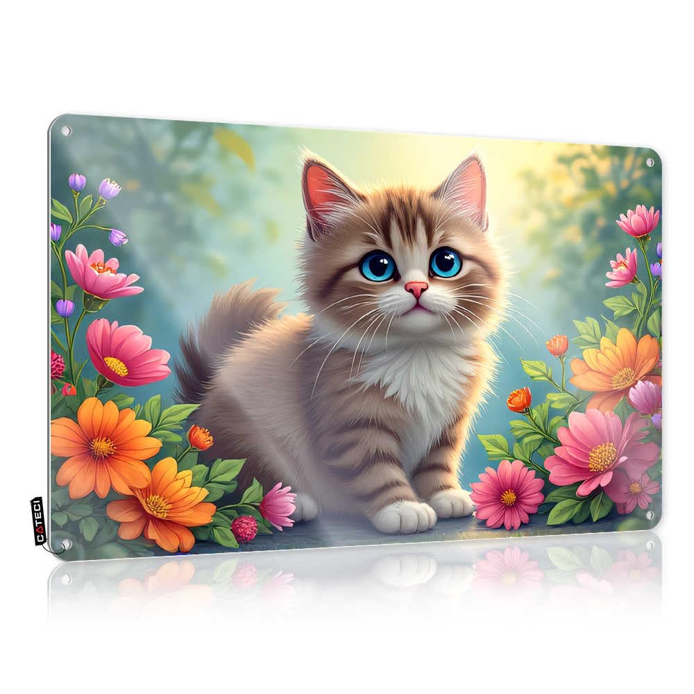 Fzfn Colour Wall Signs Work Desk Decor Ready To Hang - Adorable Kitten In A Colorful Garden Accessory For Restaurant(30X40cm)