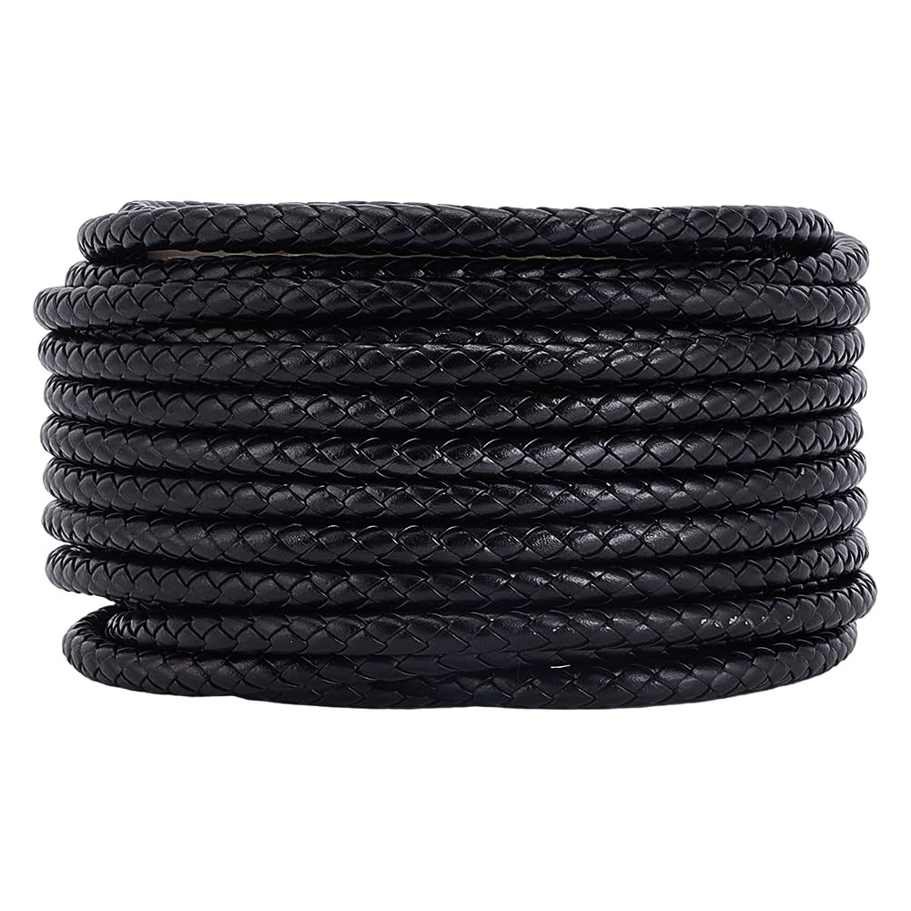 arricraft Cavo In Pelle Intrecciata Da 10.94 iarda (10 m)., Corda In Pizzo Piegato Nero Largo 7 mm con Rocchetto In Corda Rotonda In Pelle PU per Collane con Perline Fai Da Te Gioielli