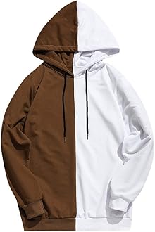 Black Hoodie Men Color Block Long Sleeve Drawstring Mens Sweatshirt Loose Fit Casual Fashion Pullover Hoodies for Men