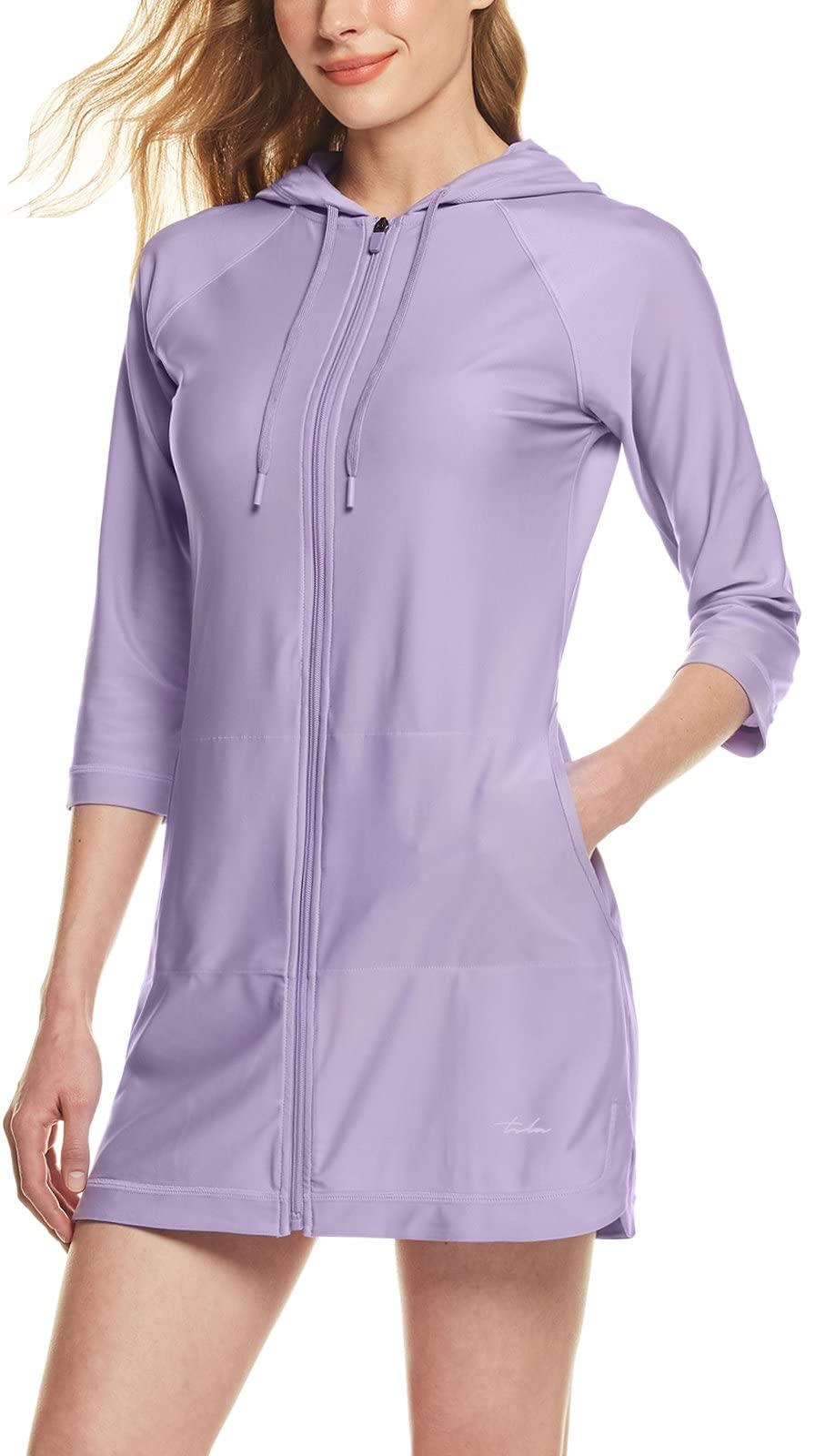 Women's Solid Color Rashguard Swimsuit Zip Front Sun Protection Swim Shirt UPF 50+