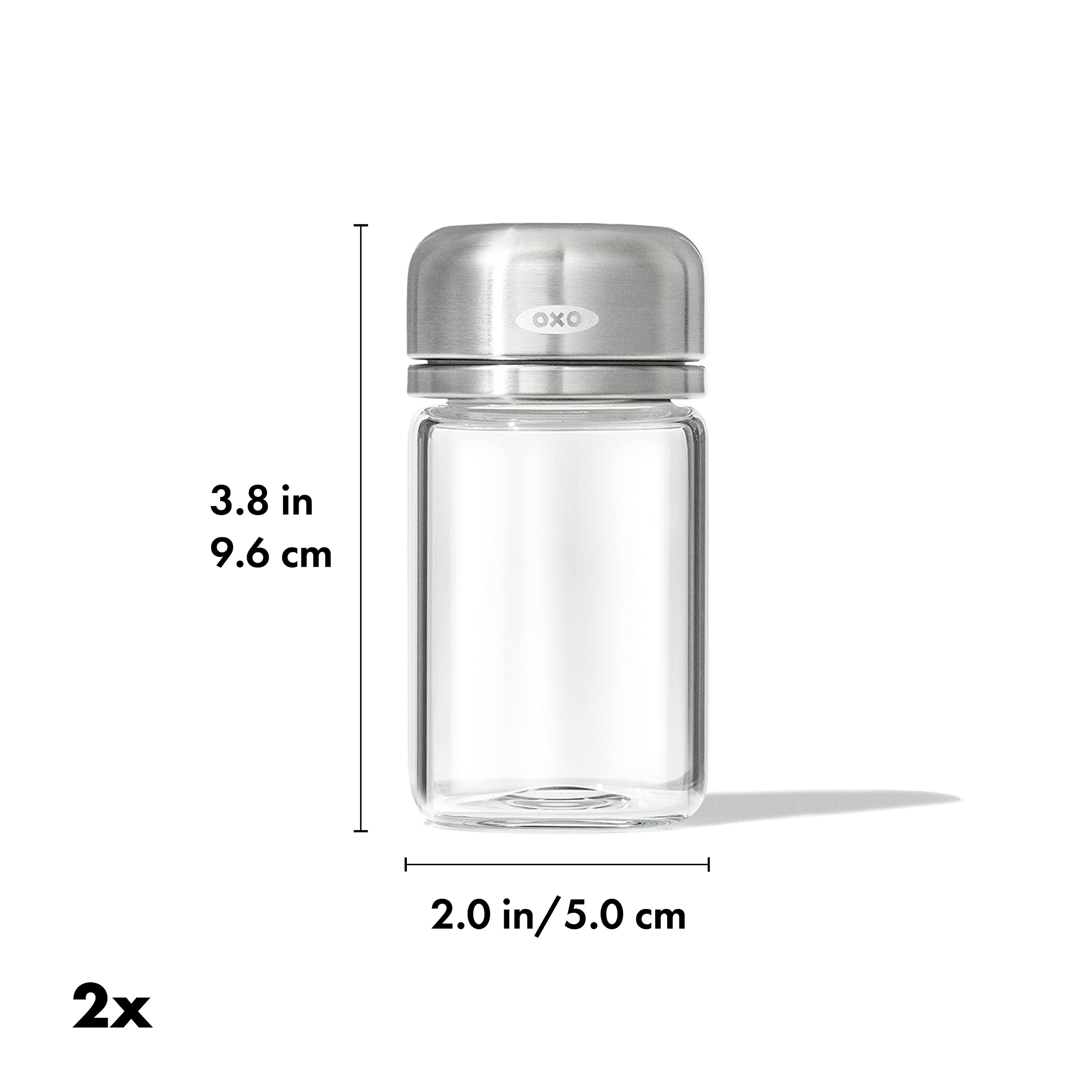 OXO Good Grips - Juego de salero y pimentero ajustable de vidrio, 3.5 onzas cada uno, transparente