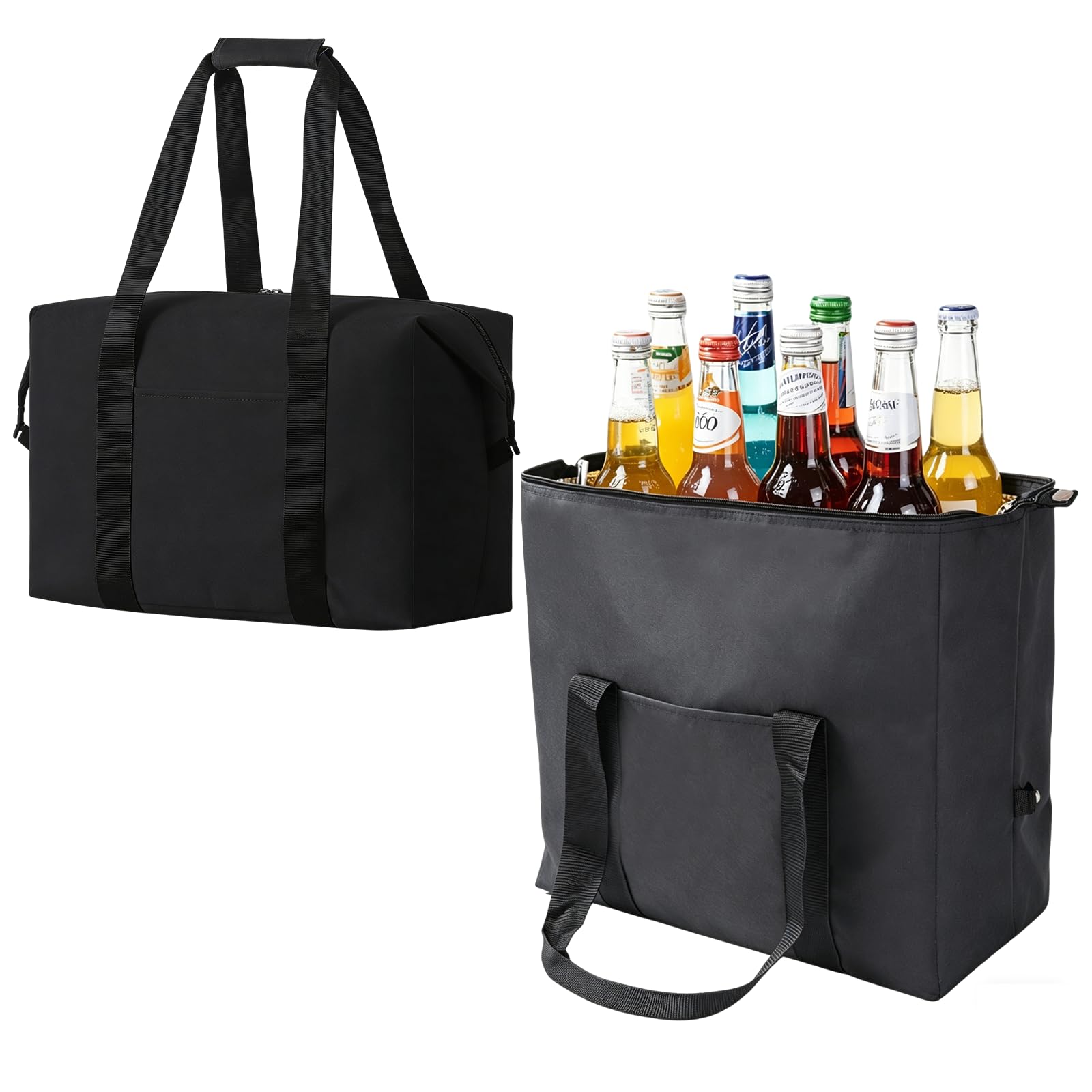Foldable 20L Insulated Cooler Bag with Hard Liner, Leakproof Thermal Shopping Bag for Frozen Food, Spacious Lunch Bag. Portable Picnic Cooler for Beach, Camping, BBQ, Outdoor Activities, School and Of