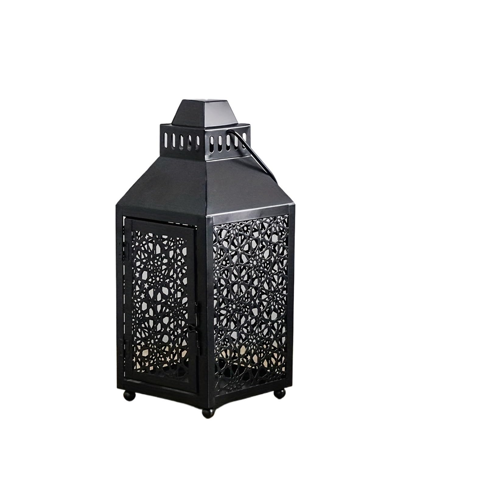 Decorative Lanterns Black Wrought Iron Wind Lamp Candle Holder Home Decoration Tabletop Without Candles(L)
