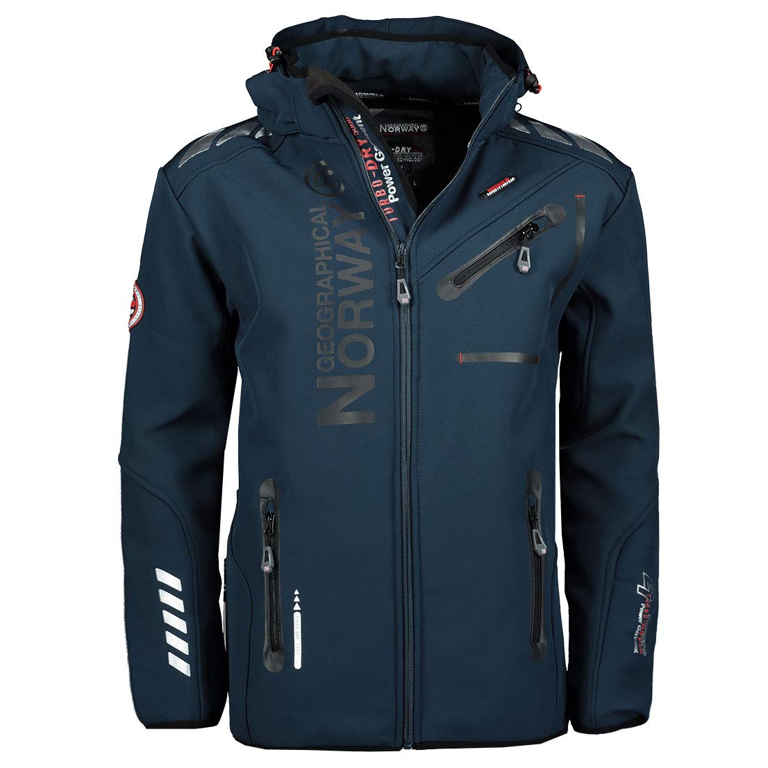 Geographical Norway Men's Navy/Black Royaute Softshell Jacket, Waterproof Jacket With Hood, Outdoor Wind Jacket, Tactical Jacket, Branding Production, / Xxxxxl