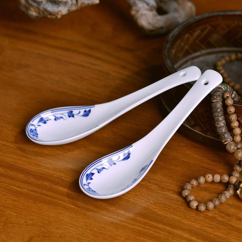 cuchara 6 porcelana azul y blanca de cerámica cuchara de sopa, té cucharas, cucharas de mesa, cucharas Postre restaurante cuchara de la porción fácil de limpiar Cuchara asiática cuchara sopera
