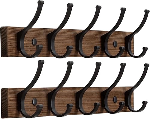 Perchero de pared para colgar abrigos, ganchos de madera de 16.5 pulgadas para colgar abrigos, bolsos, toallas (2 unidades, marrón)