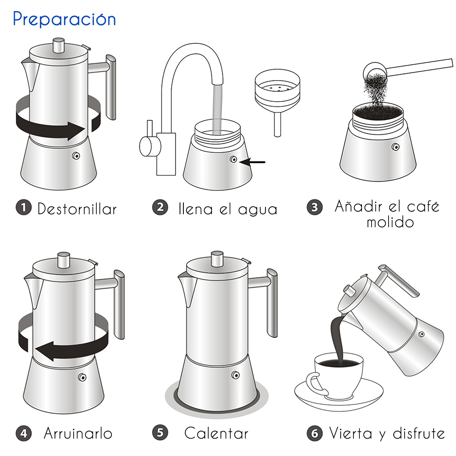 Easyworkz Pedro Cafetera Italiana de Acero Inoxidable para Cocina de inducción,300 ml, 4-6 Tazas