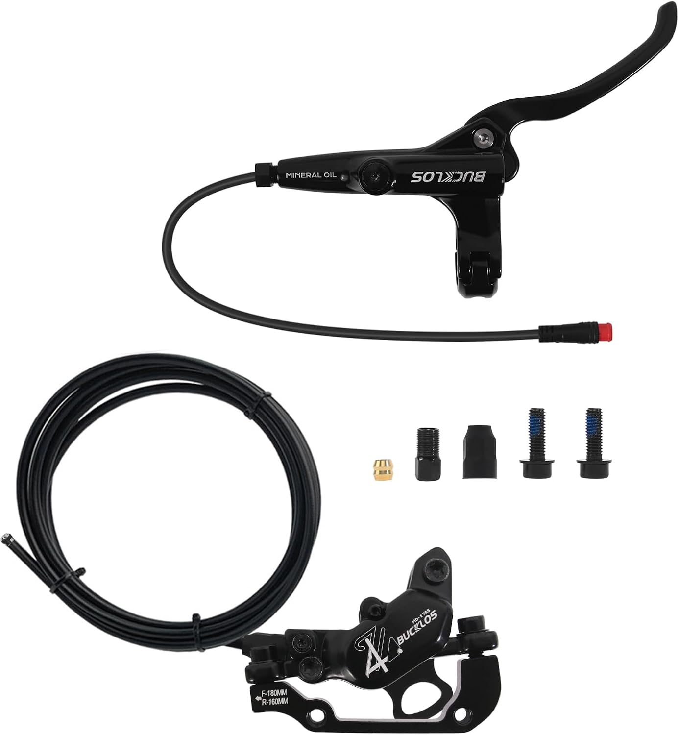 BUCKLOS HD-E735 2-PIN 4 Pistons E-Bike Electric Power Off Right Rear Hydraulic Disc Brake Set and BRP-05 Bike Brake Pads - Bicycle Disc Brake Pads