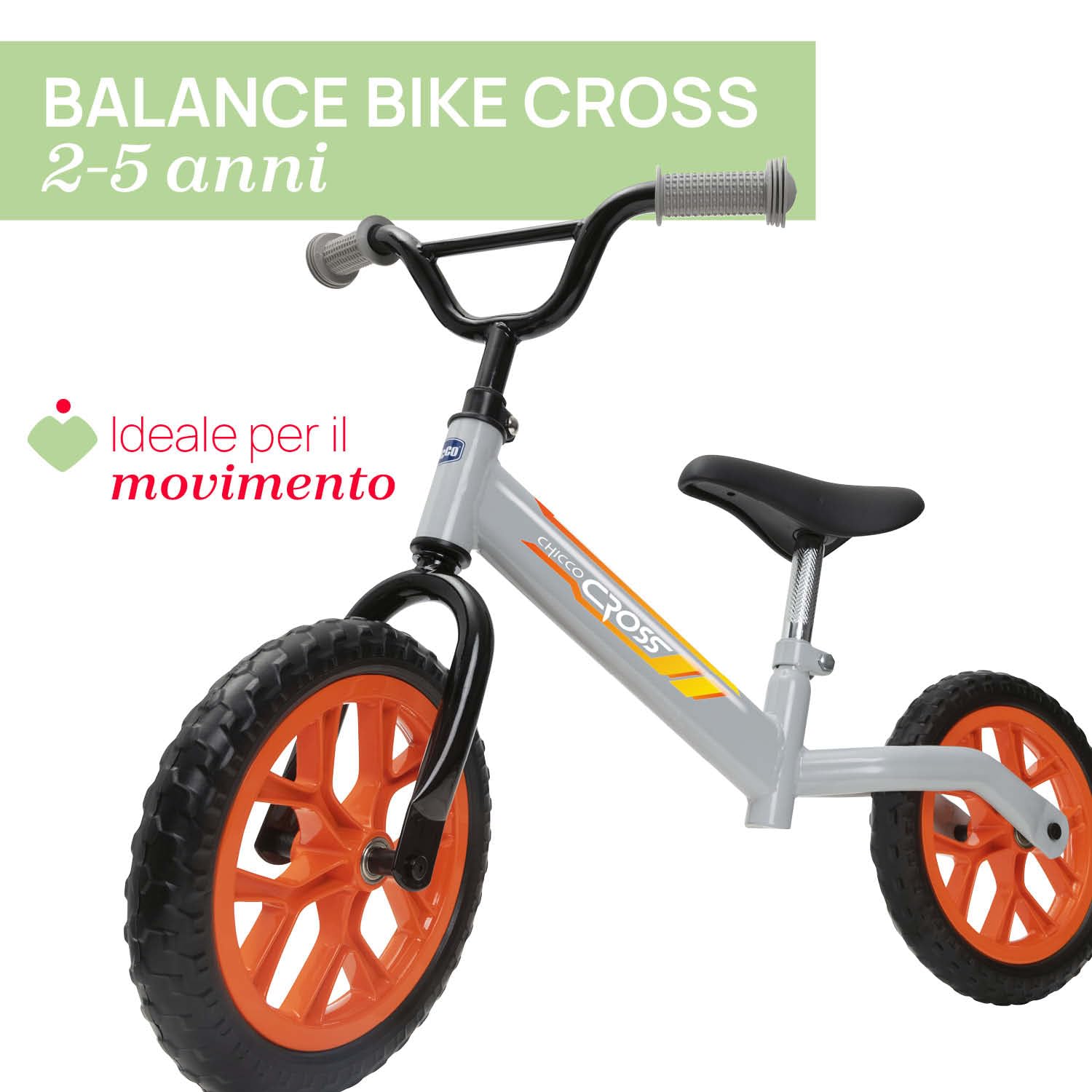 Chicco Balance Bike Cross, Bicicletta Bambini Senza Pedali, Design Cross Country, Ruote Grandi, Manubrio e Sellino Regolabili, Bici Senza Pedali per l'Equilibrio, Max 25 Kg, Giochi Bambini 3-5 Anni