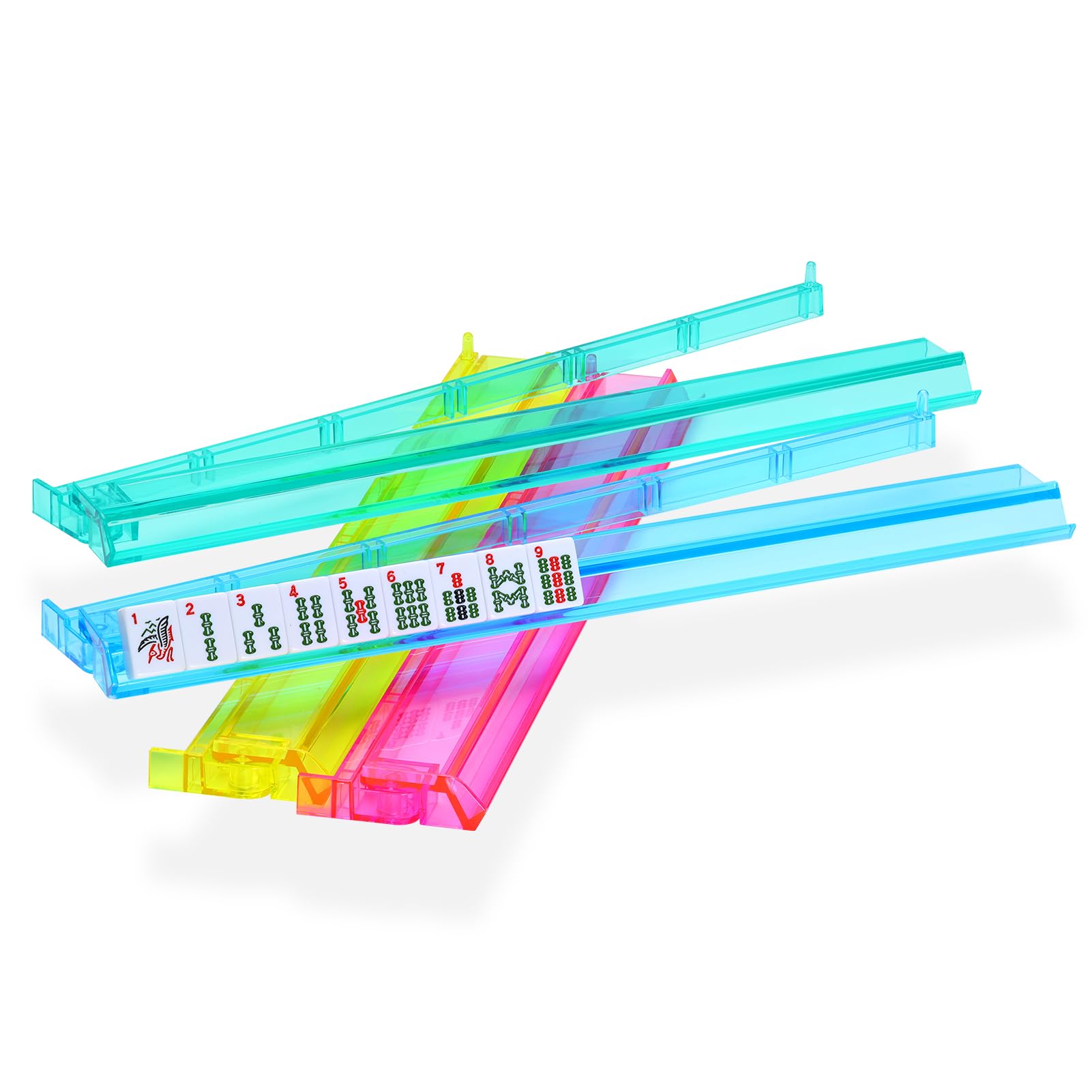 YROHGKPN Lot de 4 organiseurs de carreaux Mahjong transparents en acrylique avec bords lisses et base antidérapante Mahjong étagères et poussoirs pour les débutants en jeu