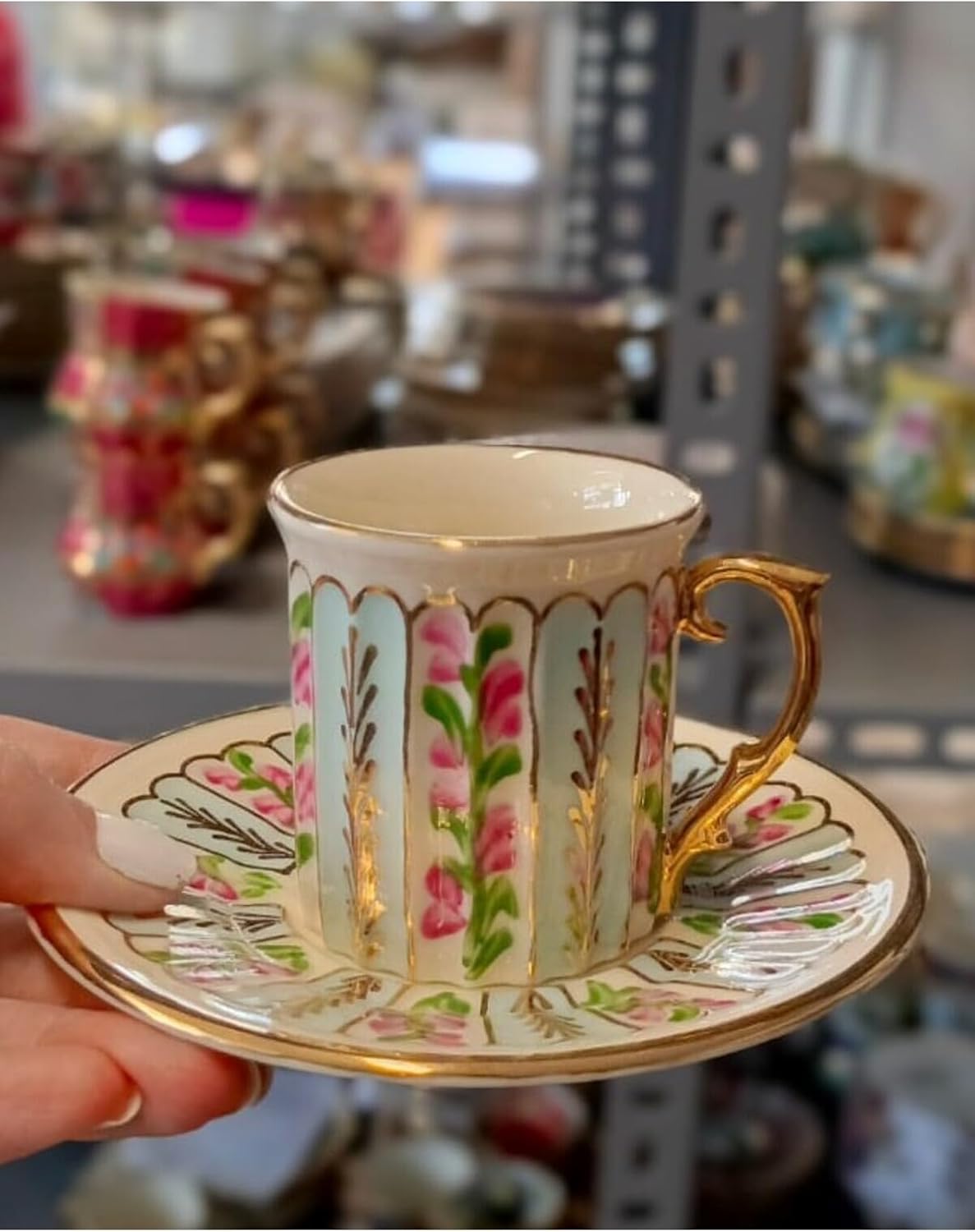 SODEF Coffee Cup Set Porcelain Hand Decorated 2-Piece 85ml Modern Design for Home, Office, Parties - Multicolor Accents - Multicolor, One Size