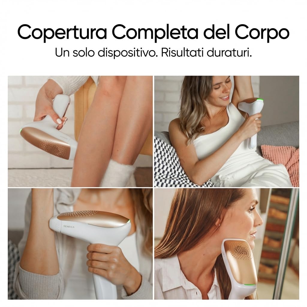 Sensica Sensilight PRO Epilatore IPL a Luce Pulsata Senza Fili per Donna e Uomo, Epilazione a Casa, Finestra XL Corpo, Testina Precisione Viso, Auto Glide, 6 Livelli di Energia, Sensori Intelligenti