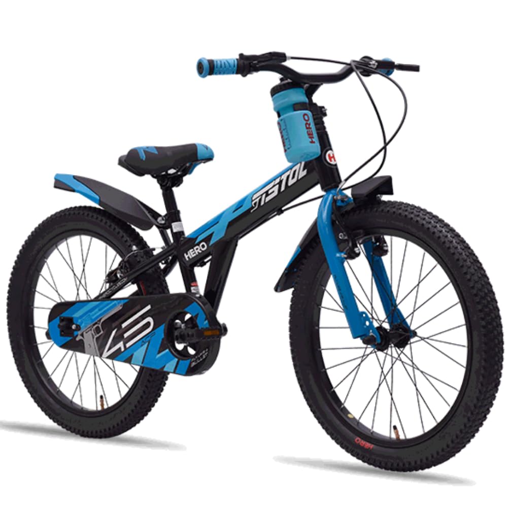 Hero Pistol | 20T Kids BMX Cycle | Semi-Fat Tyres 20 * 2.40 | Non-Suspension | Single Speed | Power Brakes (Black/Blue)