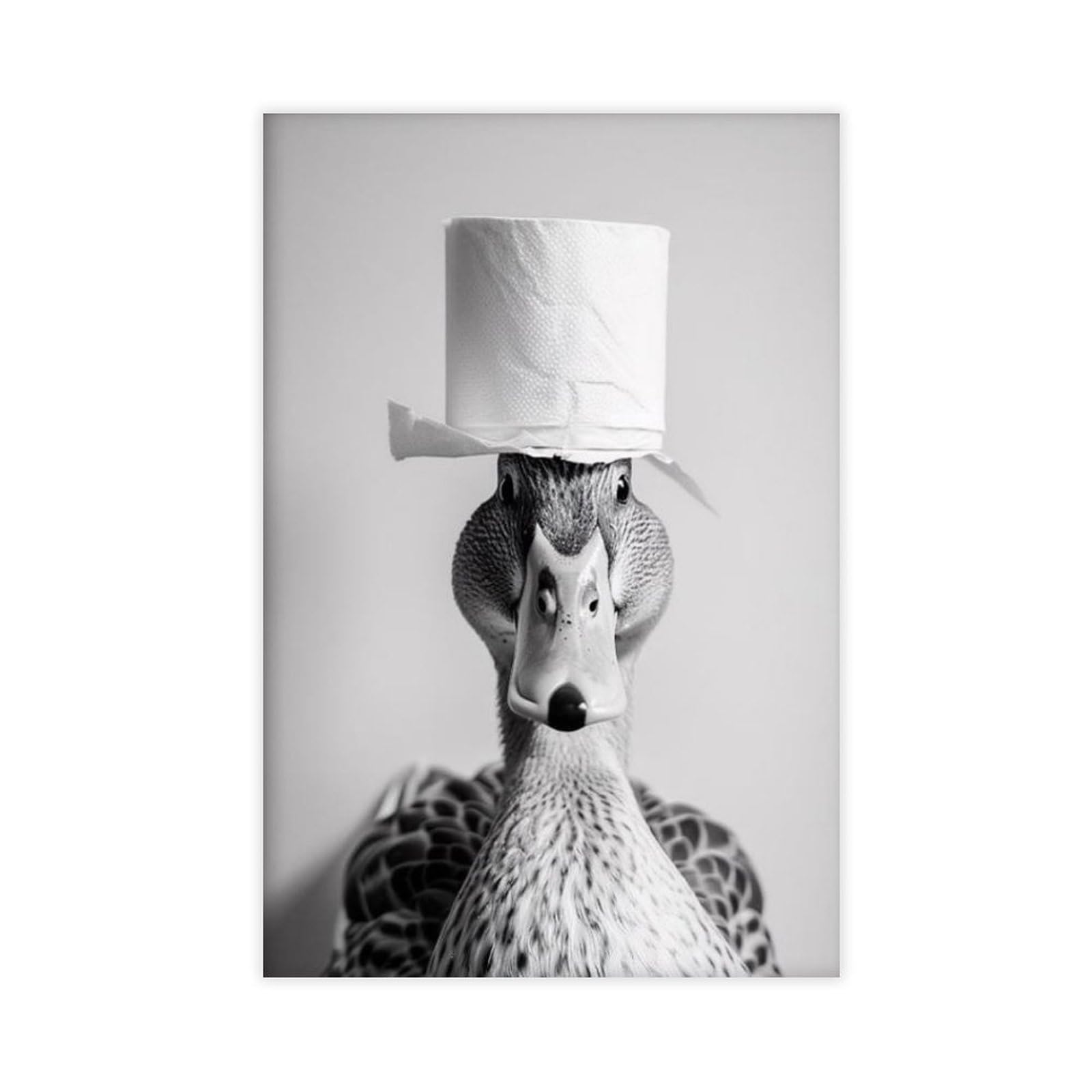 Bncedjk Funny Bathroom Duck With A Toilet Paper Roll On Head, Canvas Poster Bedroom Decor Landscape Decor Gift 12X18inch(30X45cm)