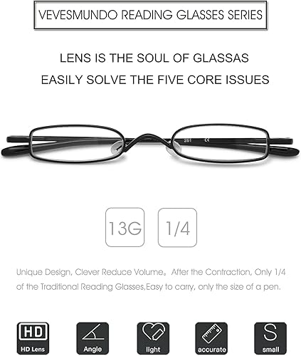 Miniatura 6 de VEVESMUNDO Gafas de lectura de metal para hombres y mujeres, delgadas, ligeras, de bolsillo, compactas, con estuche