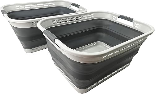 Miniatura 12 de SAMMART Cesta plegable de plástico para la ropa sucia de 42L (11 galones), contenedor de almacenamiento plegable y organizador, tina de lavado