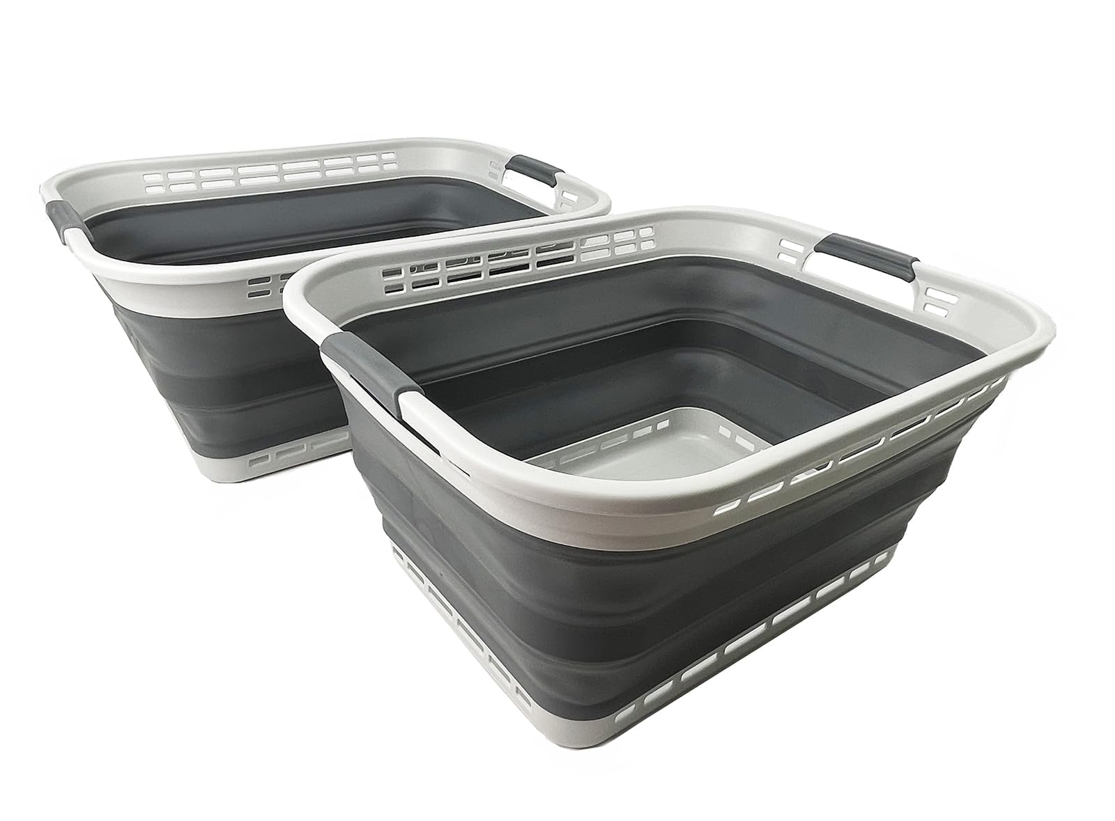 SAMMART 42L (11 gallons) Collapsible Plastic Laundry Basket - Portable Pop Up Storage Container/Organizer - Portable Hamper - Space Saving Easy Storage (Grey/Steel Grey (Set of 2))