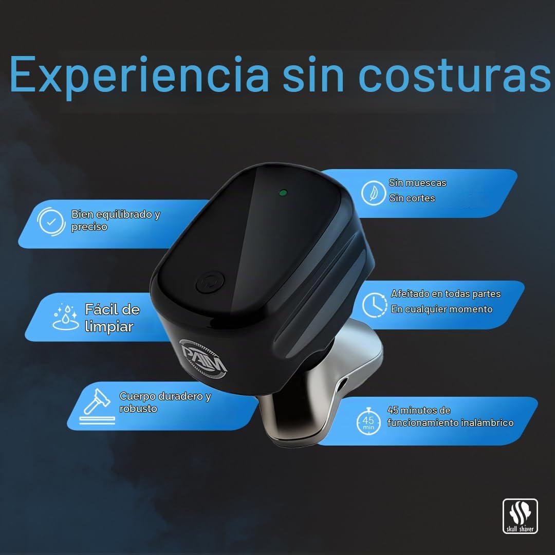 Skull Shaver Palm Afeitadora para Cara y Cabeza – Inalámbrica, Recargable, Uso en Seco y Húmedo – Afeitadora Eléctrica para Hombres, Carga USB – Kit de Cuidado Masculino | Inalámbrica, Recargable, Uso en Seco y Húmedo, Afeitadora Eléctrica para Hombres, C