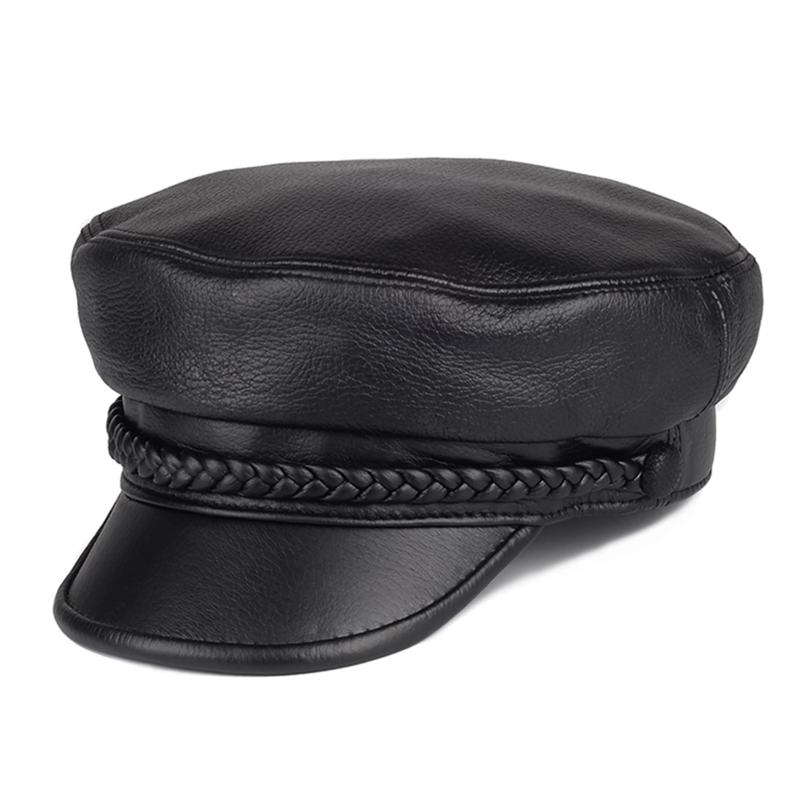 Cappello da Donna in Vera Pelle da Uomo Berretto da Donna Nero Berretto da Capitano Piatto da Viaggio Cappello Ottagonale da Cadetto(XXL(59cm60cm))