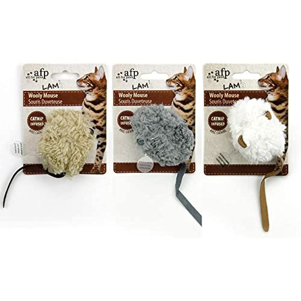 ALL FOR PAWS Lamb Wooly Mouse Cat Toy with Sound, Mixed Colours