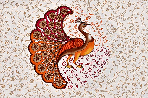 Image of Rajasthani Jaipuri Traditional Sanganeri Peacock Print 144 TC 100% Pure Cotton Double Size Bedsheet with 2 Pillow Covers (Multicolor)
