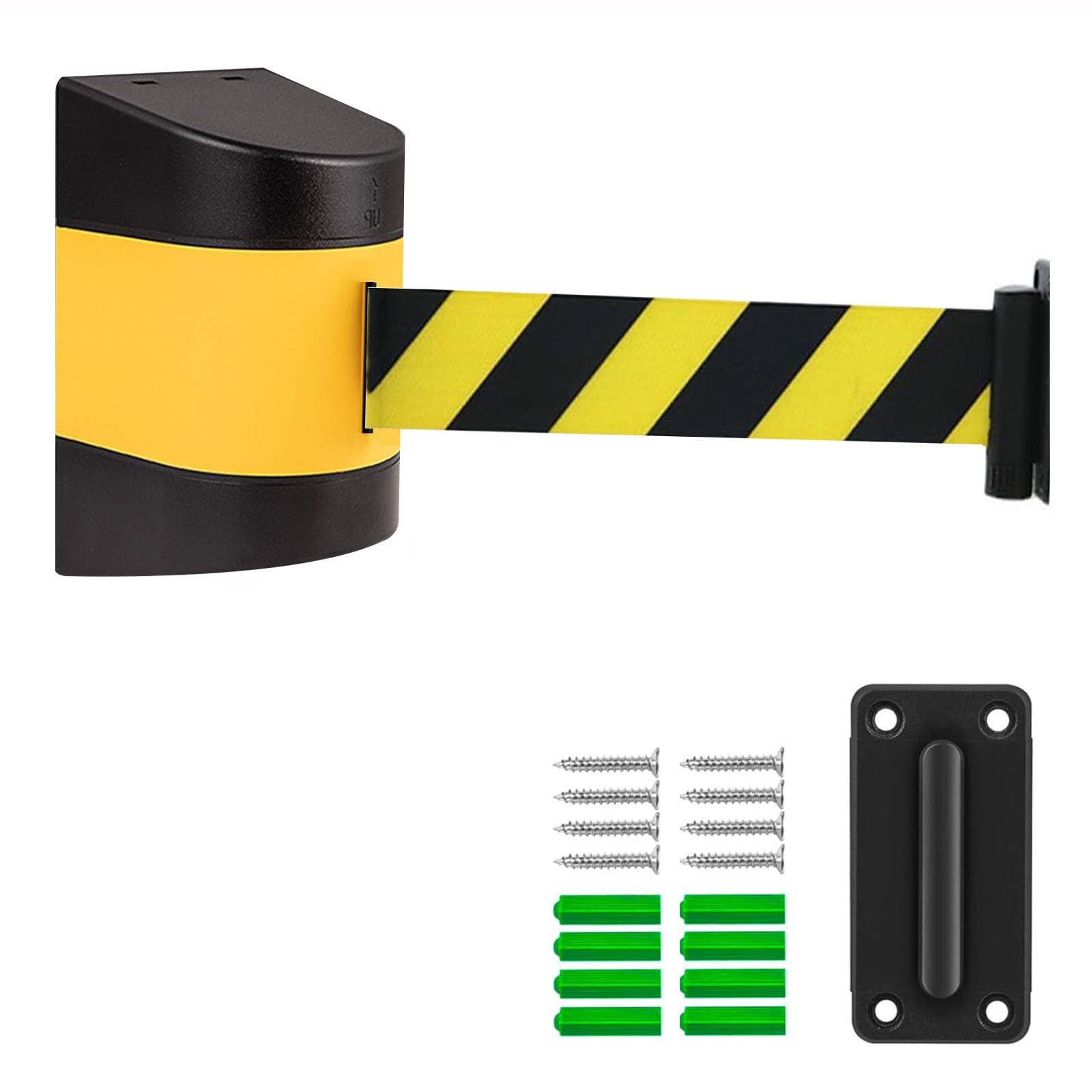 Nouvelle barrière de sécurité Murale de Couleur Jaune et Noire, barrière de Ceinture rétractable de 2/3/5/10 m pour Le contrôle des foules, avec Accessoires de Montage(A,10M/32FT)