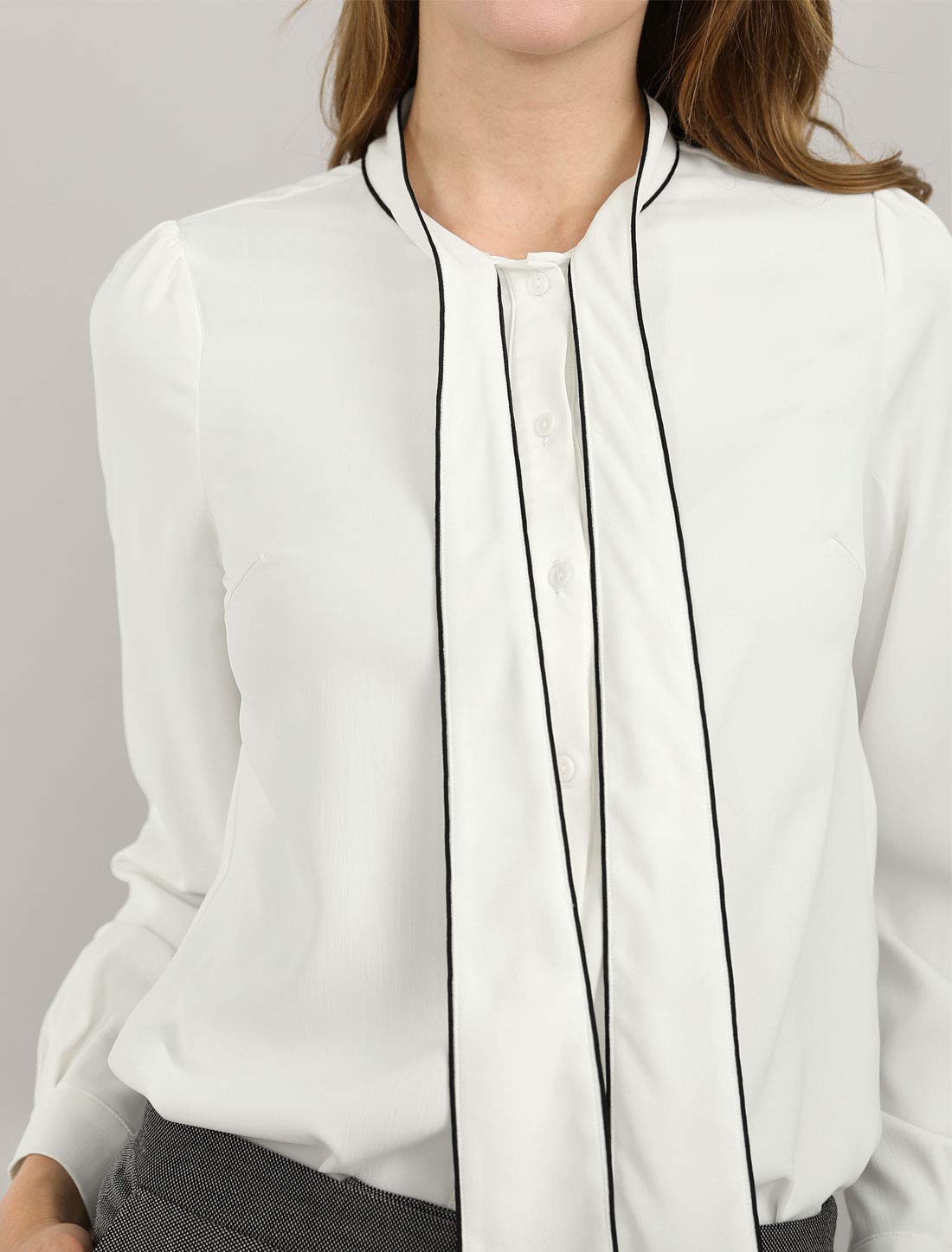 Allegra K Damen Shirt Bluse mit Fliege (1er Pack)
