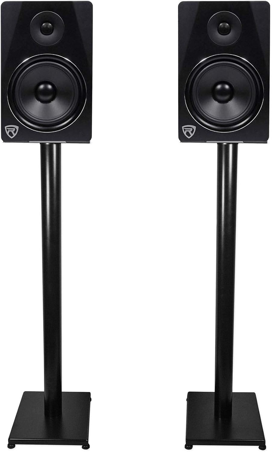 Rockville RS37B 37-in Steel Bookshelf Speaker and Studio Monitor Stands, Black Finish, Cable Management, Adjustable Top Plate, Non-Slip Rubber Pads, for Home Studio and Theater, 2-Piece