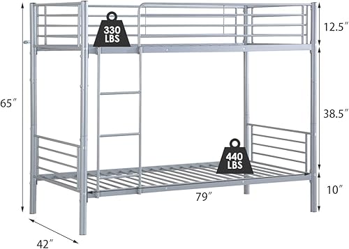 Miniatura 2 de Giantex Litera de metal individual sobre individual, escalera extraíble y rieles de protección de seguridad, diseño de ahorro de espacio, marco de