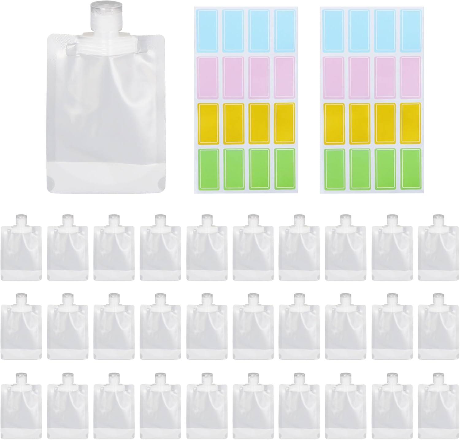 30PCS Plastic Flasks, Travel Pouches for Toiletries, 3.5 Oz Squeeze Pouch Plastic Flask for Liquor, Leak-Proof Reusable Travel Drink Pouches for Beverages Outdoor Sports Concerts Events 100ML