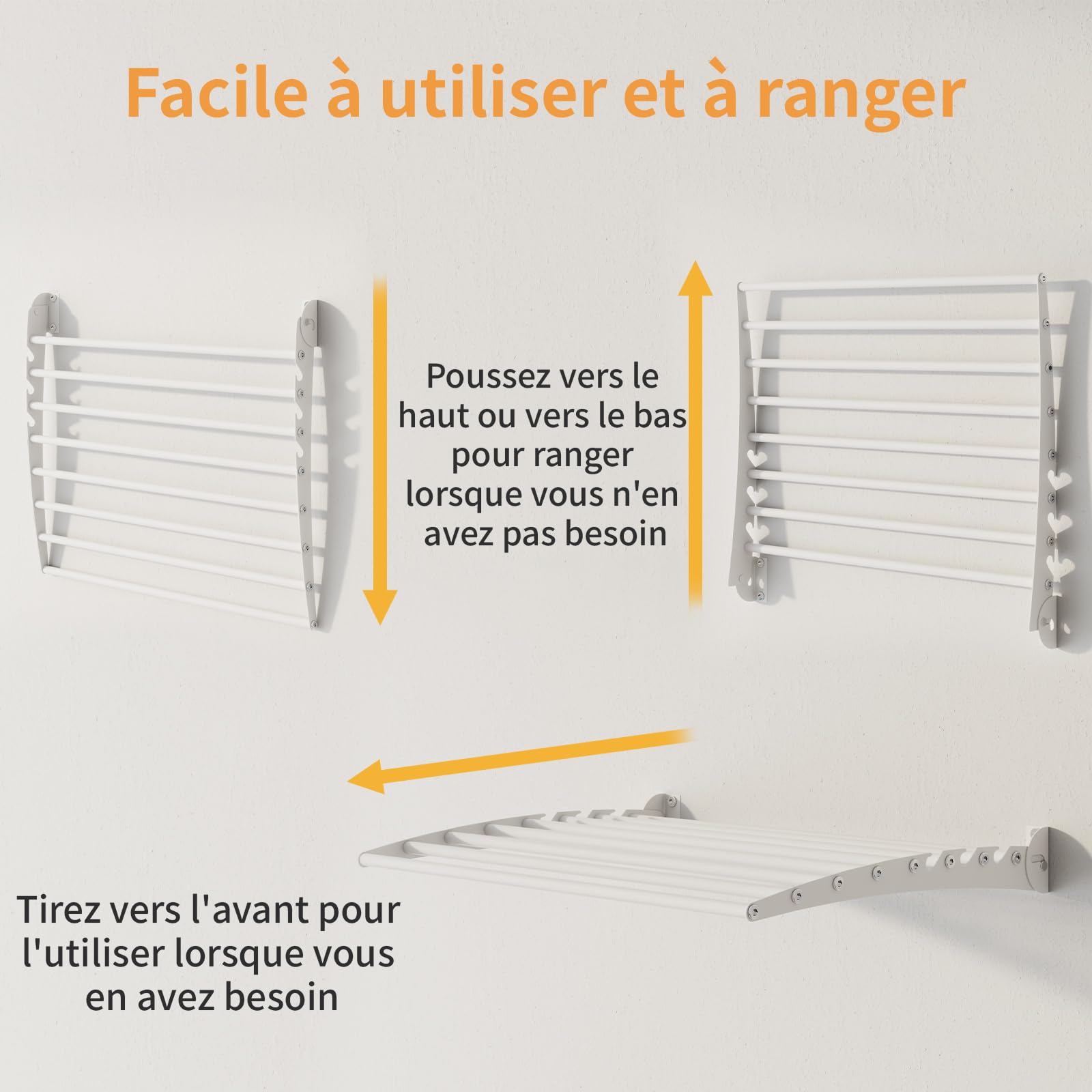 Innotic Etendoir Linge Mural Pliable, Séchoir à Linge Gain de Place, Métal Sèche Linge pour Interieur et Extérieur, Balcon, Salle de Bain, 8 Barres de 60 cm