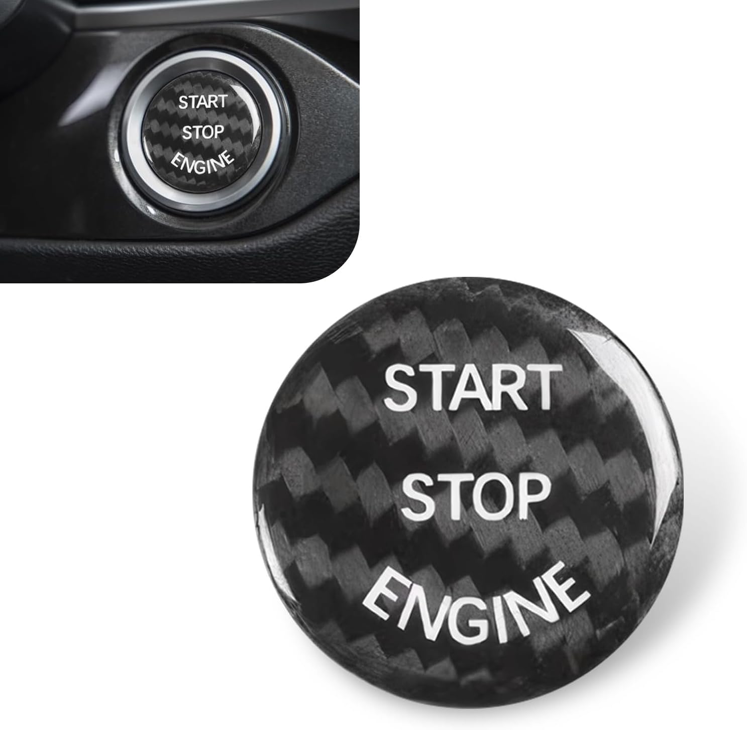 Car Start Button Cover, Carbon Fiber Engine Start Button Protective Cap, Automotive Interior Accessories, Universal for Most Cars (Black)