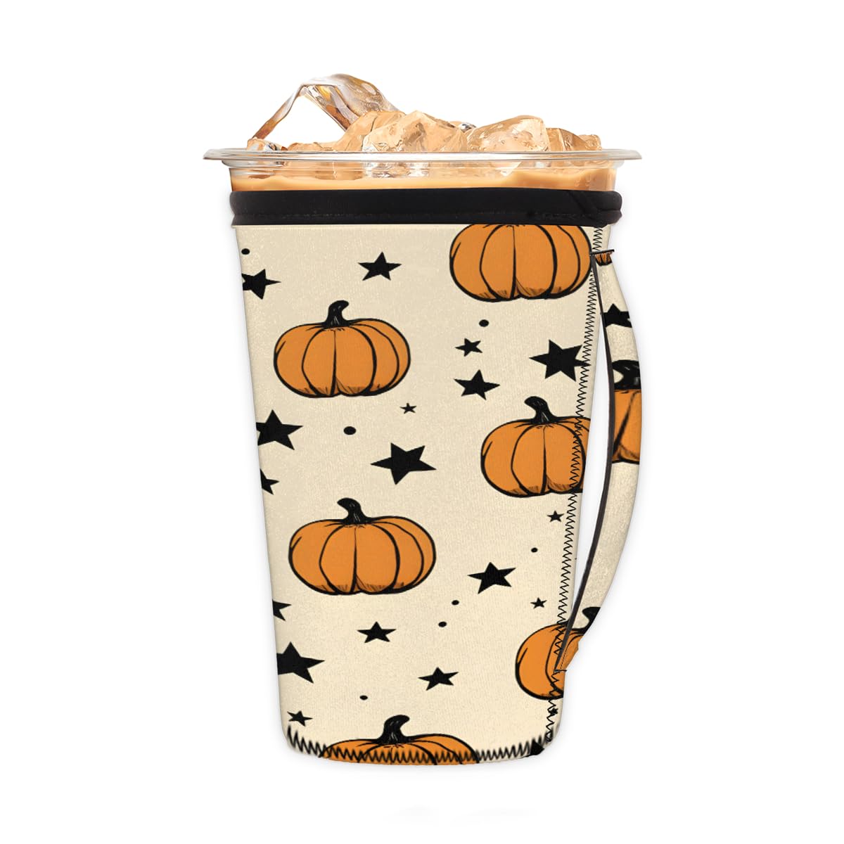 DJYQBFA Iced Coffee Sleeve Fall Pumpkin Star Insulator Cup Holder Neoprene Drink Sleeve Reusable Sock for for Cold and Hot Beverages 24-28 oz