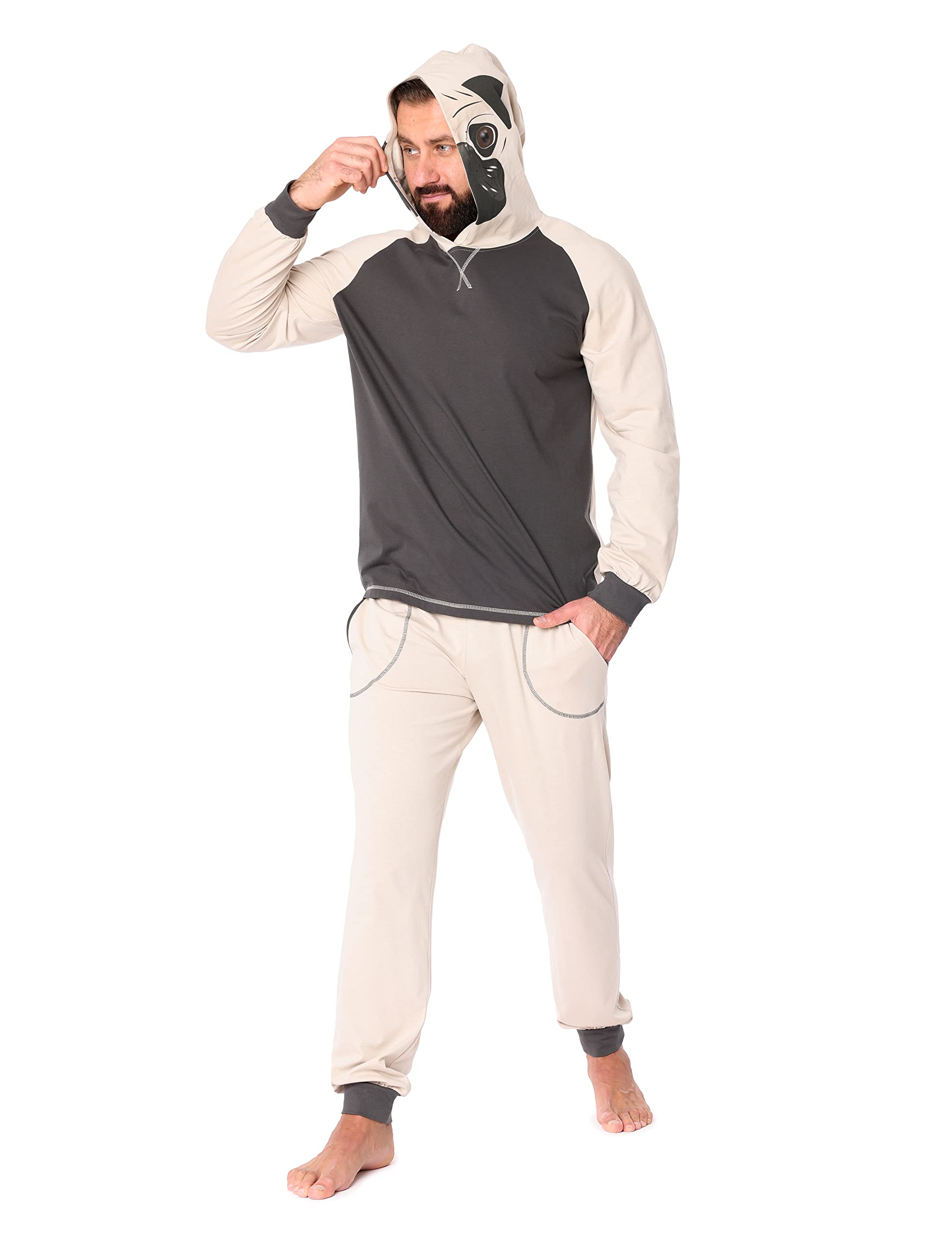 Ladeheid Herren Schlafanzug Zweiteiler aus Baumwolle Langarm Tier Kostüm Tiermotiv Verkleidung mit Kapuze LA40-239